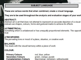 Subject Language Key words, Art and Design, all levels