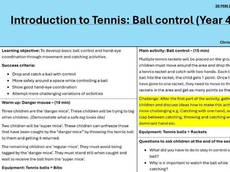 Tennis: Lesson 1 - Ball control (YEAR 2/3/4)