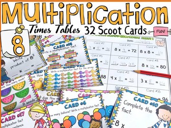 MULTIPLICATION: EIGHT TIMES TABLES FACTS: SCOOT CARDS
