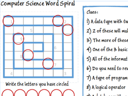 computer science starter task word spiral puzzle ks3