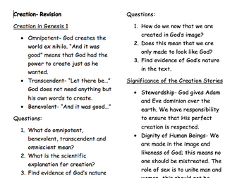 AQA Religious Studies B 2016 Creation Revision Pack