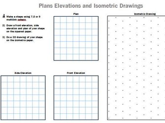 Plans Elevations Isometric Drawing worksheet using multilink cubes