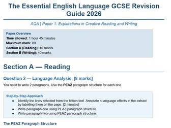 SIMPLIFIED GUIDE - Revise for a PASS - AQA English Language Paper 1 — Grade 5 / Secure Pass Target