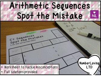 Arithmetic Sequences Spot the Mistake Worksheet