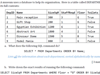 Year 9 KS3 Test or Homework or Worksheet: Databases and SQL (with solutions)