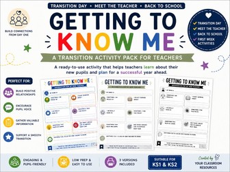 Transition Day: Getting to Know Me Activity Pack