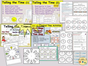 Telling the Time Clock and Time Activities Lesson Plans, Presentations, Worksheets, Time Word Problems Games Bundle