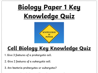 AQA TRILOGY BIOLOGY PAPER 1 REVISION KNOWLEDGE QUIZZES AND ANSWERS FOR WHOLE EXAM SPECIFICATION