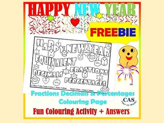 Happy New Year Freebie - Fractions Decimals Percentages Colouring Page