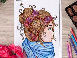 Girl Coloring Page | Printable PDF coloring page for adults 8.5 x 11"