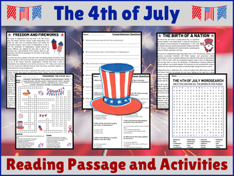 The 4th of July Independence Day: Reading Passage & Activities Puzzles Sub Plans