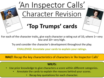 'An Inspector Calls' Character Revision Top Trumps