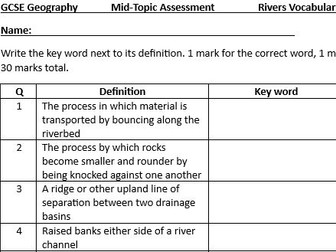GCSE Geography Rivers Vocab Quiz