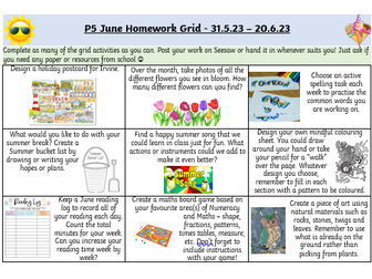 EDITABLE Summer Term Homework Grid