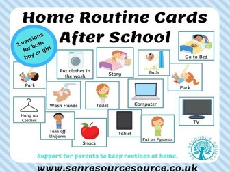 After school routine visual timetable cards