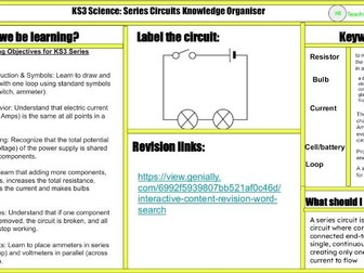 Series Circuit KS3 Science Knowledge Organiser/Revision mat
