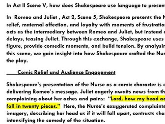 High-level model essay on the Nurse - Romeo and Juliet