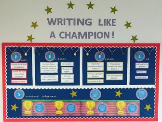 'Writing like a Champion' PEEL paragraph display including sustained judgement