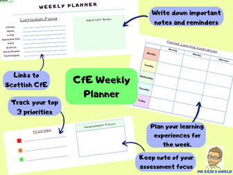 CfE Weekly  Planner for Primary  | Scottish Curriculum