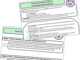 How to bring critical viewpoints in writing - 'Streetcar' Worksheet