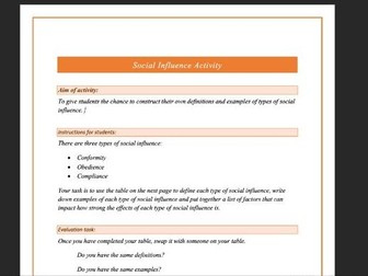 Social Influence Types - Definition Activity