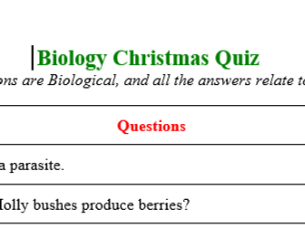 Biology Christmas Quiz and Christmas Stocking Filler Questions