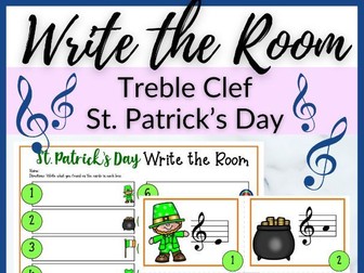 St. Patrick's Day Treble Clef Write the Room for Primary Music Lessons
