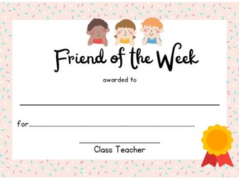 Friend of the Week Certificate