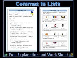 Commas in Lists Free Worksheet | Teaching Resources