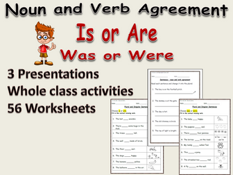 Grammar  Noun Verb Agreement  Is or Are, Was or Were Presentations Worksheets