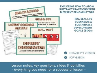 Adding & Subtracting Fractions | Different Denominators | Lesson Notes, Slides & Activities