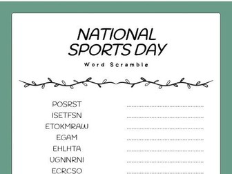 National Sports Day word scramble puzzle worksheet Activity