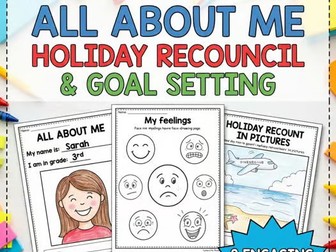 All About Me & Holiday Reflection: Back to School Activity Pack for First Day
