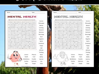 Mental Health Word Search Puzzle