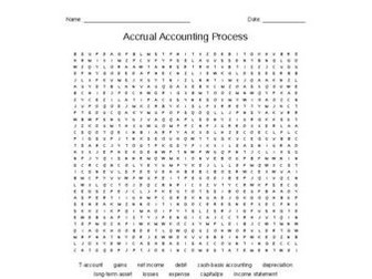 The Accrual Accounting Process Word Search for a Finance Course
