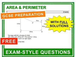 GCSE 9-1 Exam Question Practice (Area + Perimeter)