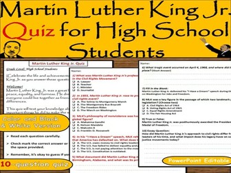 Martin Luther King Jr Quiz – High School MLK Day and Civil Rights History