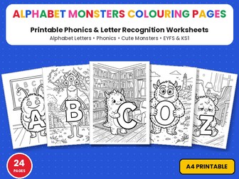 Alphabet Monsters Colouring Pages | Phonics Letter Recognition | Printable Colouring Page Worksheets