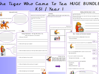 Y1  KS1 Editable Tiger Who Came To Tea English Writing Bundle for unit of work or homework resources