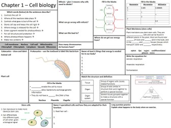 Biology Paper 1 revision broadsheets AQA GCSE KS4