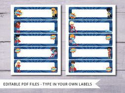 Superhero Tray Labels Blue - Editable