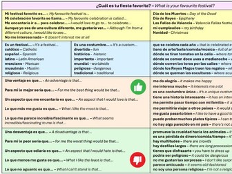 2.2 AQA NEW GCSE SPANISH FESTIVALS & CELEBRATIONS SENTENCE BUILDER