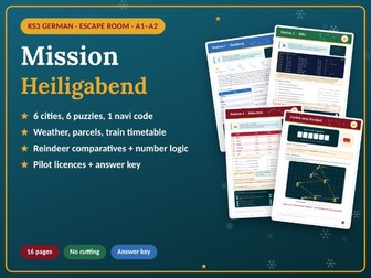 A1/A2/B1 | KS3 German Christmas Escape Room: Sleigh Trip