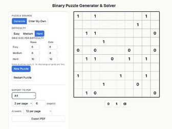 Binary Puzzle Maker (Binairo, Takuzu)