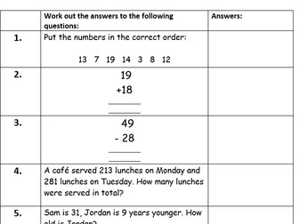 Maths assessment- Mixed questions