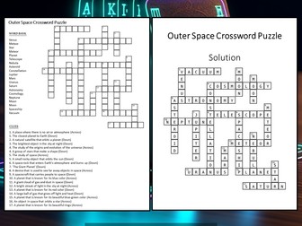 Outer Space Crossword Puzzle Worksheet Activity
