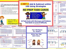 2.NBT.5 Math NO PREP Task Cards— Add & Subtract within 100 Using Strategies