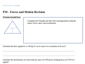 Forces and Motion Worksheet