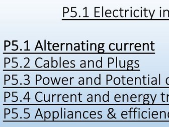 AQA GCSE PHYSICS P5 ELECTRICITY IN THE HOME (FULL LESSONS)