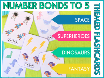 Number Bonds to 5 Themed Flashcards